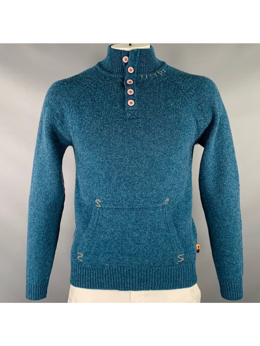 BROOKLYN INDUSTRIES Size L Blue Grey Knit Lambswool Half Placket Sweater